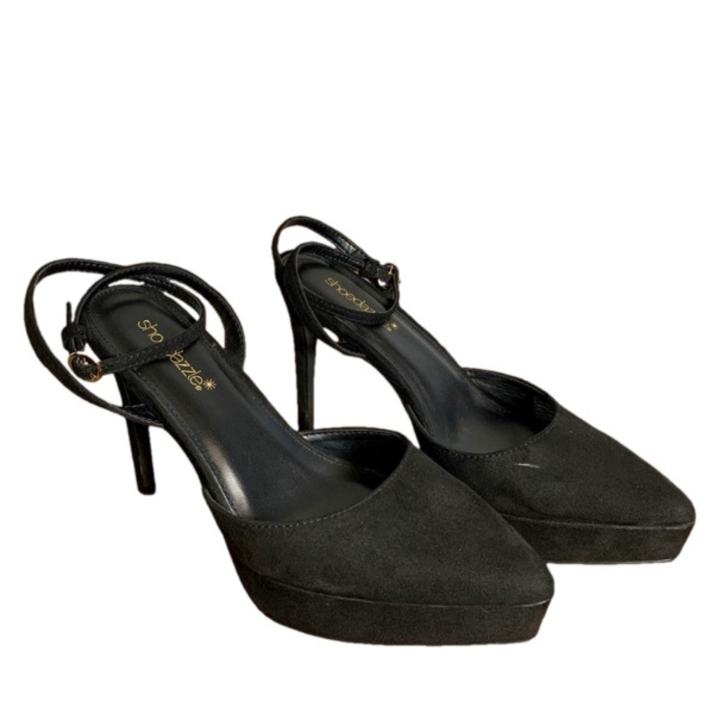 ShoeDazzle Yasmyn Ankle Strap Pump Black Faux Suede Women’s Size 7.5 New No Tags